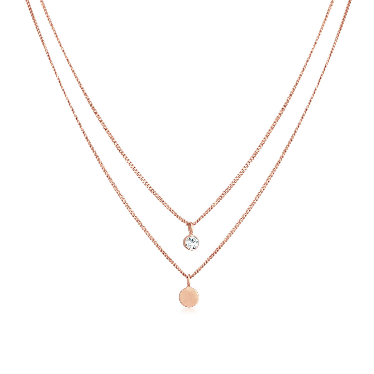 Roségold - Elli | Layer-Halskette Plättchen | Mit Kristallen von Swarovski® (Weiß) | 925er Sterling Silber Rosévergoldet