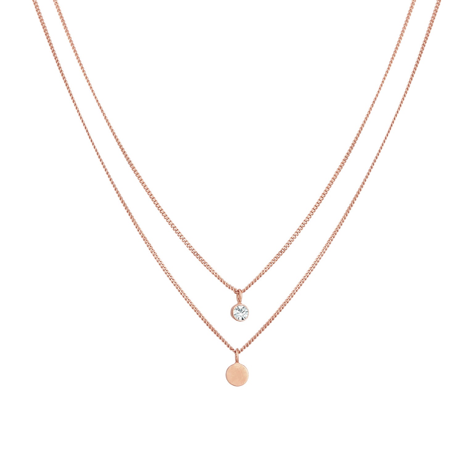 Roségold - Elli | Layer-Halskette Plättchen | Mit Kristallen von Swarovski® (Weiß) | 925er Sterling Silber Rosévergoldet