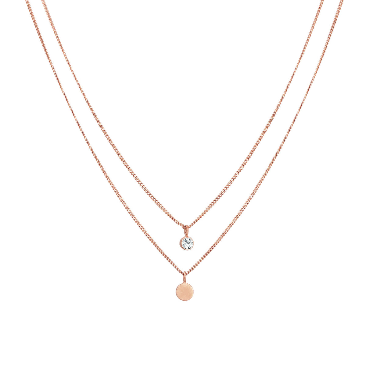 Roségold - Elli | Layer-Halskette Plättchen | Mit Kristallen von Swarovski® (Weiß) | 925er Sterling Silber Rosévergoldet