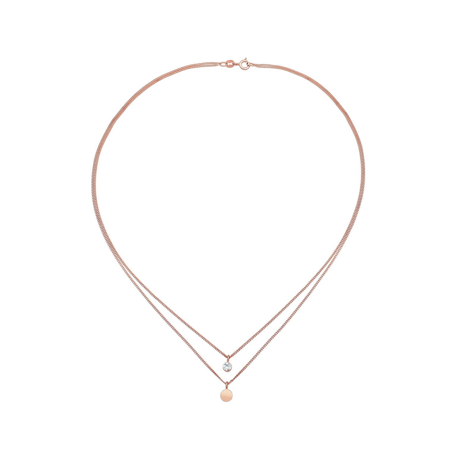 Roségold - Elli | Layer-Halskette Plättchen | Mit Kristallen von Swarovski® (Weiß) | 925er Sterling Silber Rosévergoldet