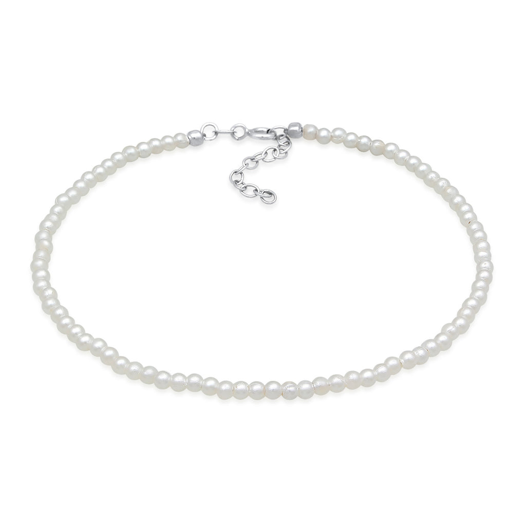 Silber - Elli | Fußkettchen Basic | Synth. Perlen | 925er Sterling Silber