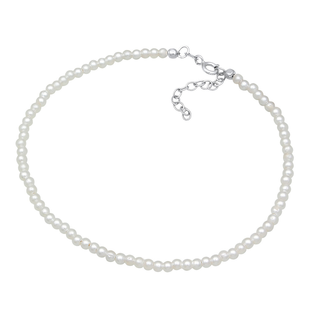 Silber - Elli | Fußkettchen Basic | Synth. Perlen | 925er Sterling Silber