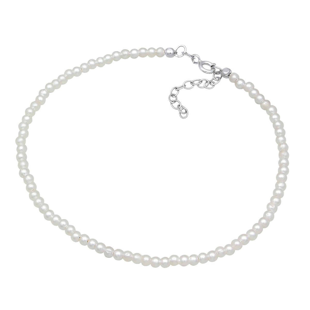 Silber - Elli | Fußkettchen Basic | Synth. Perlen | 925er Sterling Silber
