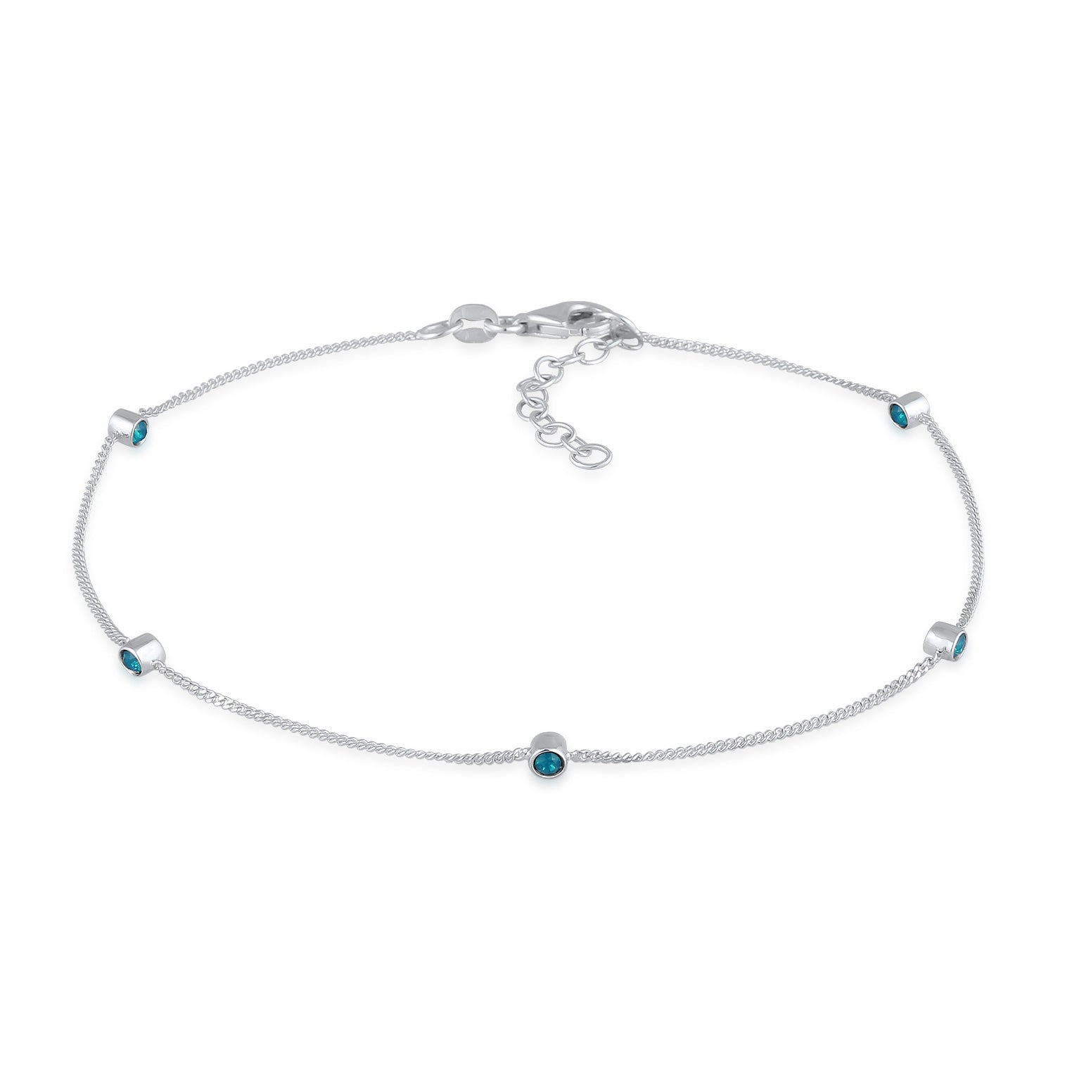 Blau - Elli | Fußkettchen | Kristall (Blau) | 925er Sterling Silber
