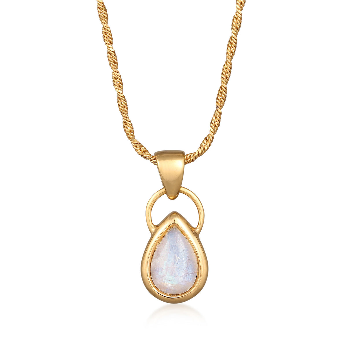 Gold - Elli PREMIUM | Halskette Anhänger Tropfen | Mondstein (Weiß) | 925er Sterling Silber Vergoldet