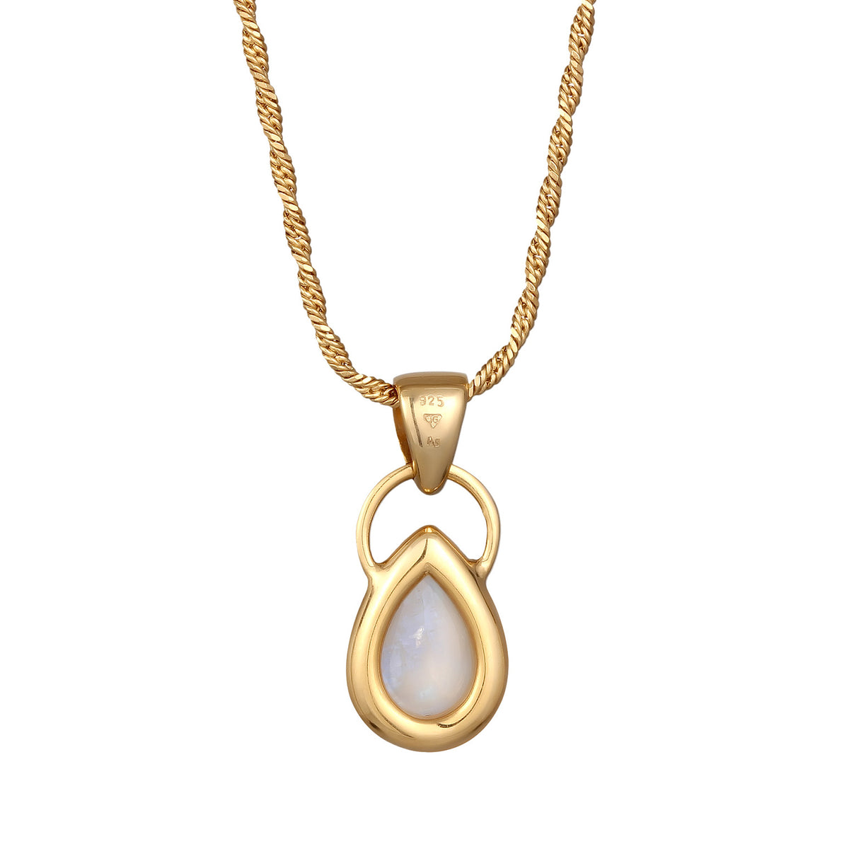 Gold - Elli PREMIUM | Halskette Anhänger Tropfen | Mondstein (Weiß) | 925er Sterling Silber Vergoldet