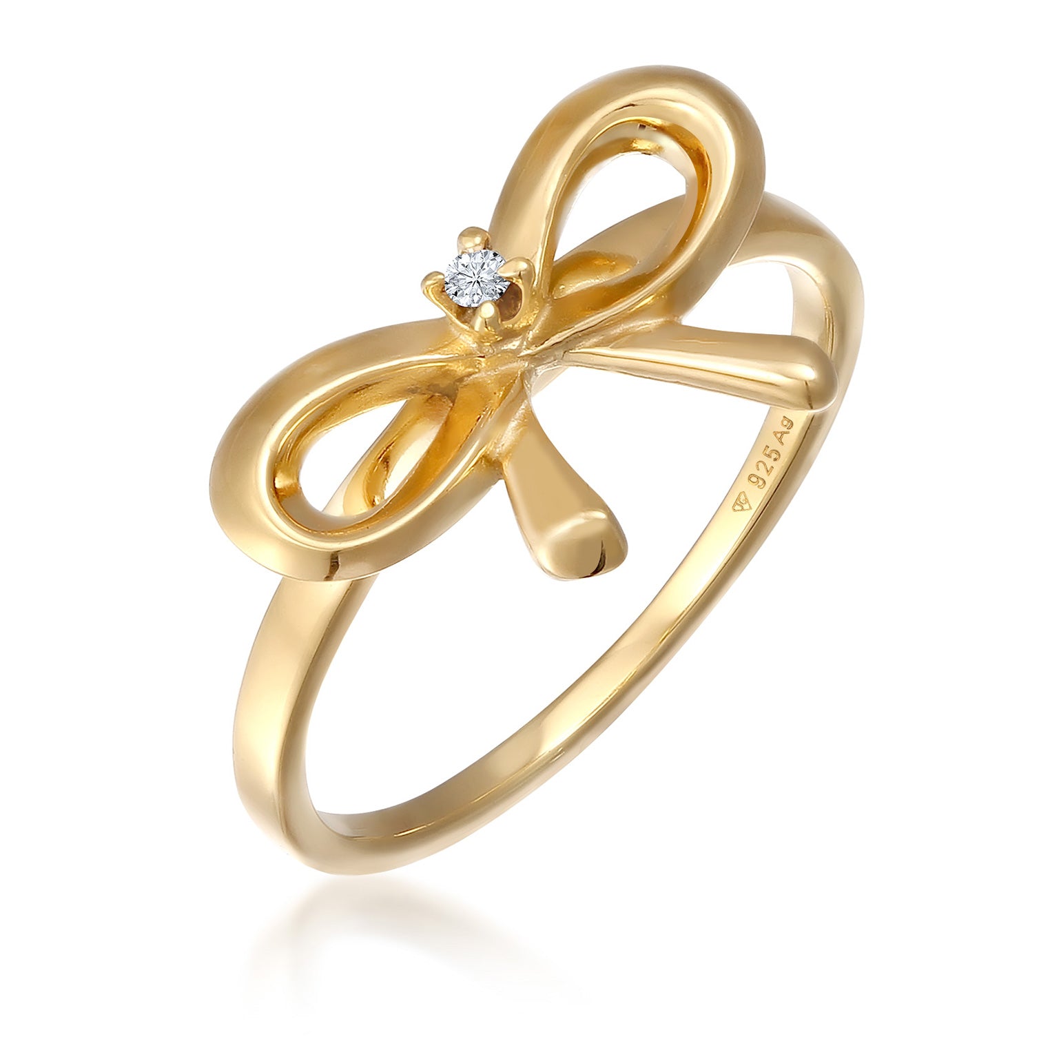Gold - Elli DIAMONDS | Ring Schleife | Diamant ( Weiß, 0,015 ct ) | 925er Sterling Silber Vergoldet