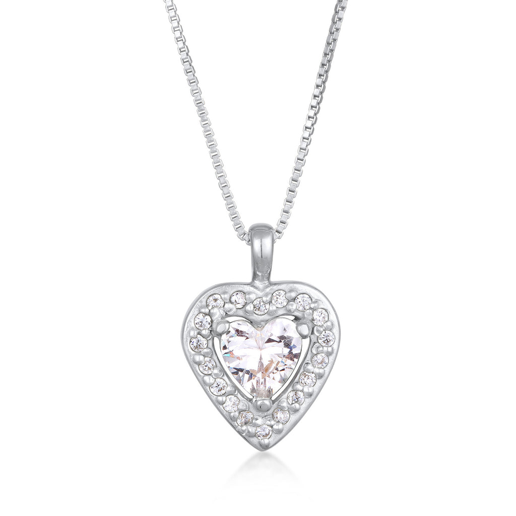 Silber - Elli | Halskette Herz Anhänger | Zirkonia (Weiß) | 925er Sterling Silber