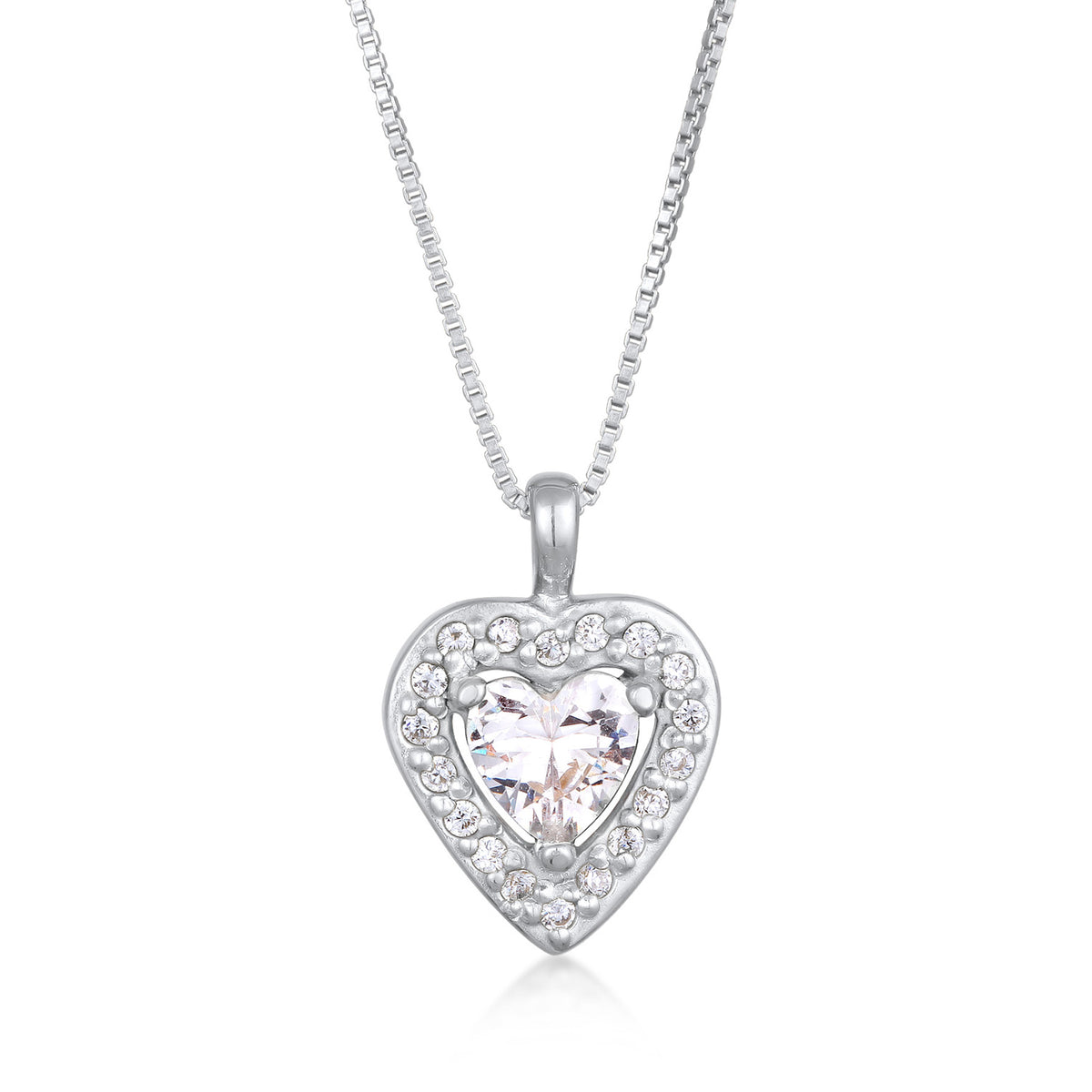 Silber - Elli | Halskette Herz Anhänger | Zirkonia (Weiß) | 925er Sterling Silber