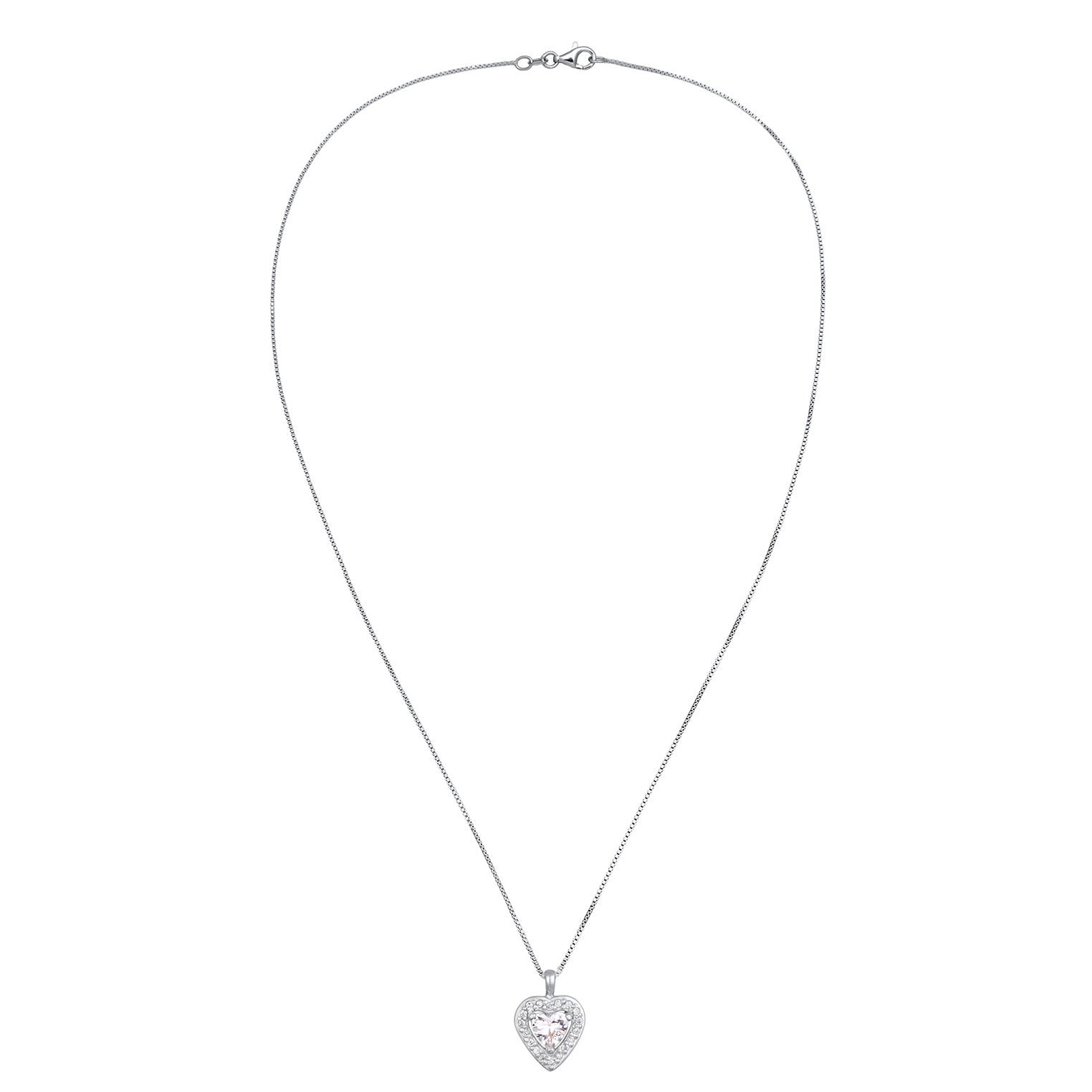 Silber - Elli | Halskette Herz Anhänger | Zirkonia (Weiß) | 925er Sterling Silber