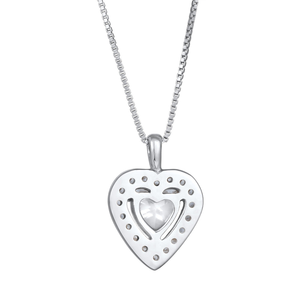 Silber - Elli | Halskette Herz Anhänger | Zirkonia (Weiß) | 925er Sterling Silber