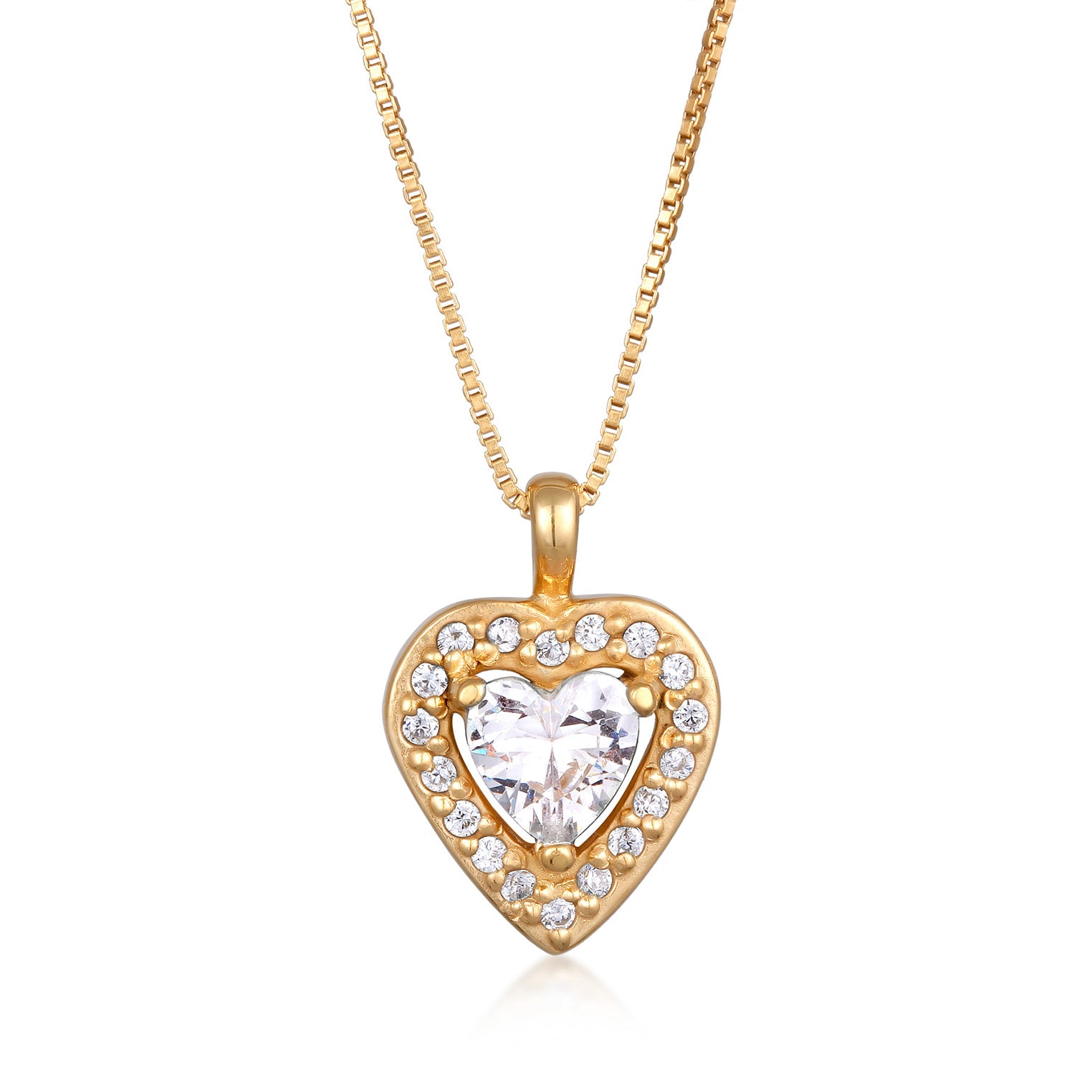 Gold - Elli | Halskette Herz Anhänger | Zirkonia (Weiß) | 925er Sterling Silber Vergoldet