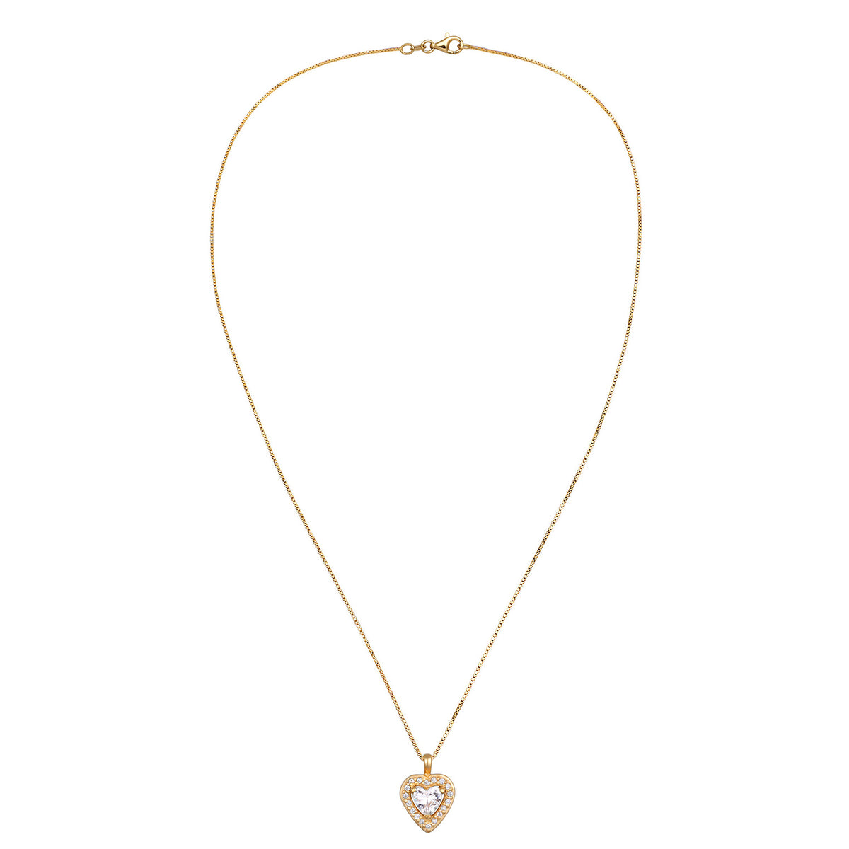 Gold - Elli | Halskette Herz Anhänger | Zirkonia (Weiß) | 925er Sterling Silber Vergoldet