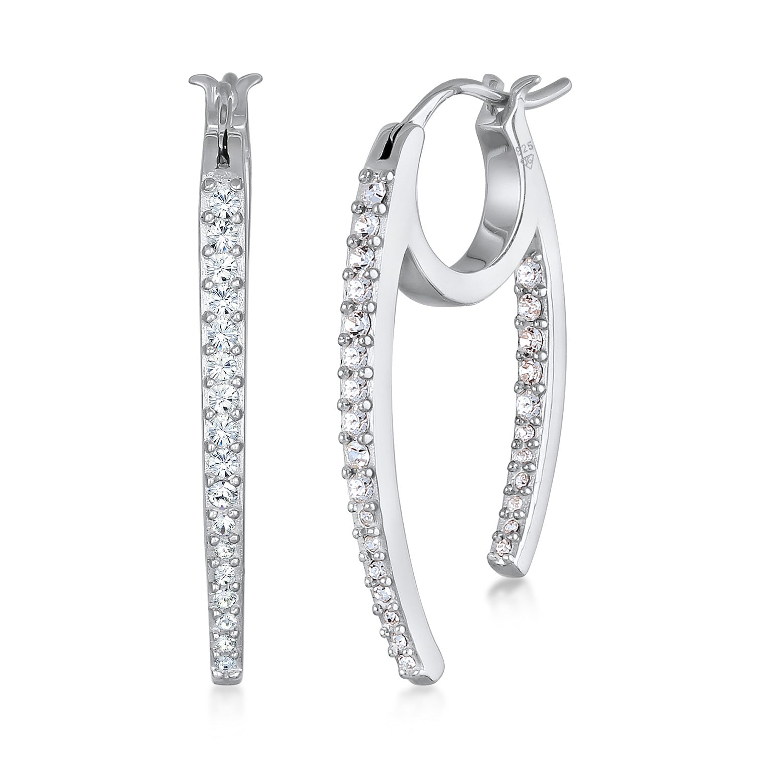Silber - Elli | Creolen Oval Funkelnd | Mit Kristallen von Swarovski® (Weiß) | 925er Sterling Silber