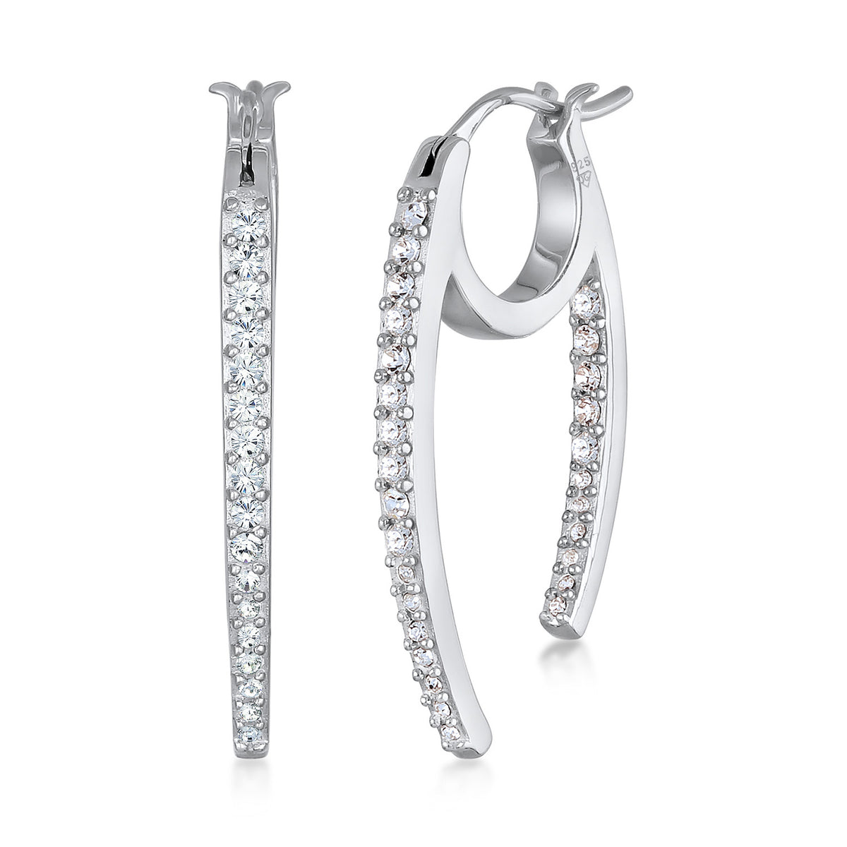 Silber - Elli | Creolen Oval Funkelnd | Mit Kristallen von Swarovski® (Weiß) | 925er Sterling Silber
