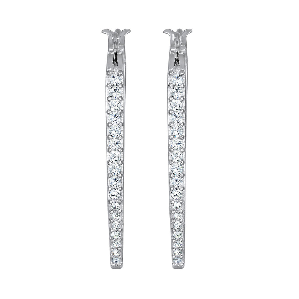 Silber - Elli | Creolen Oval Funkelnd | Mit Kristallen von Swarovski® (Weiß) | 925er Sterling Silber