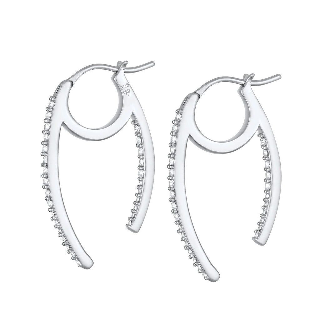 Silber - Elli | Creolen Oval Funkelnd | Mit Kristallen von Swarovski® (Weiß) | 925er Sterling Silber