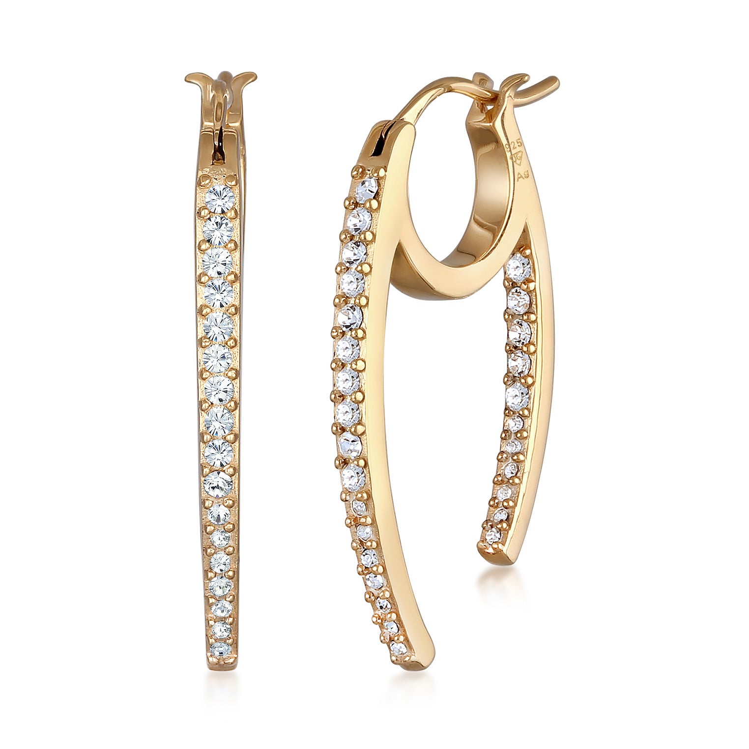 Gold - Elli | Creolen Oval Funkelnd | Mit Kristallen von Swarovski® (Weiß) | 925er Sterling Silber Vergoldet