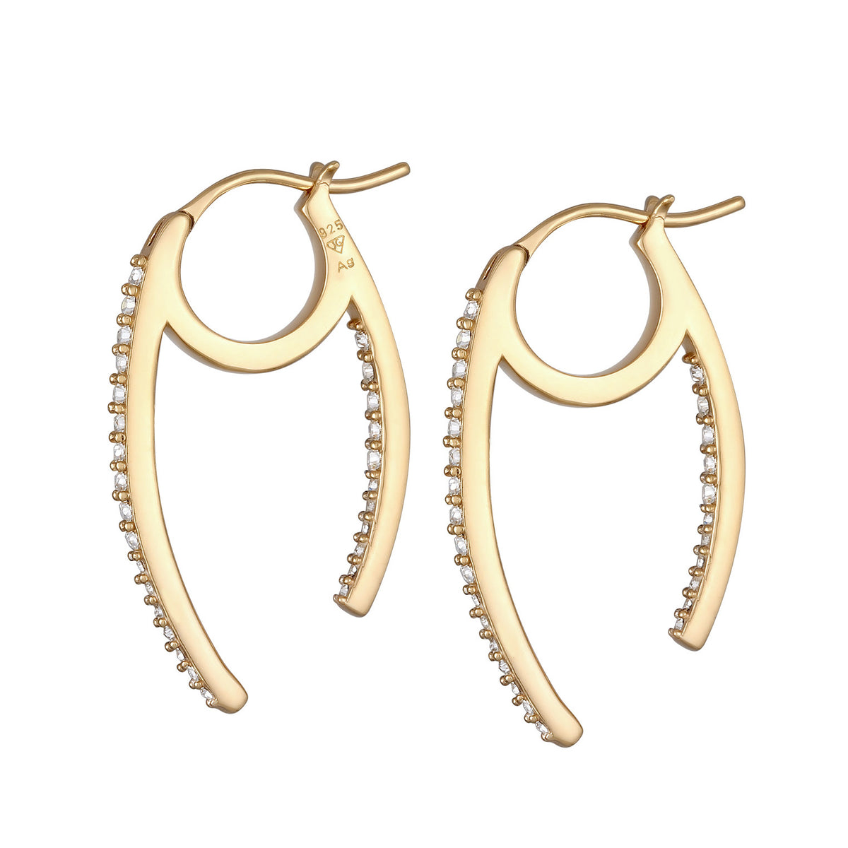 Gold - Elli | Creolen Oval Funkelnd | Mit Kristallen von Swarovski® (Weiß) | 925er Sterling Silber Vergoldet