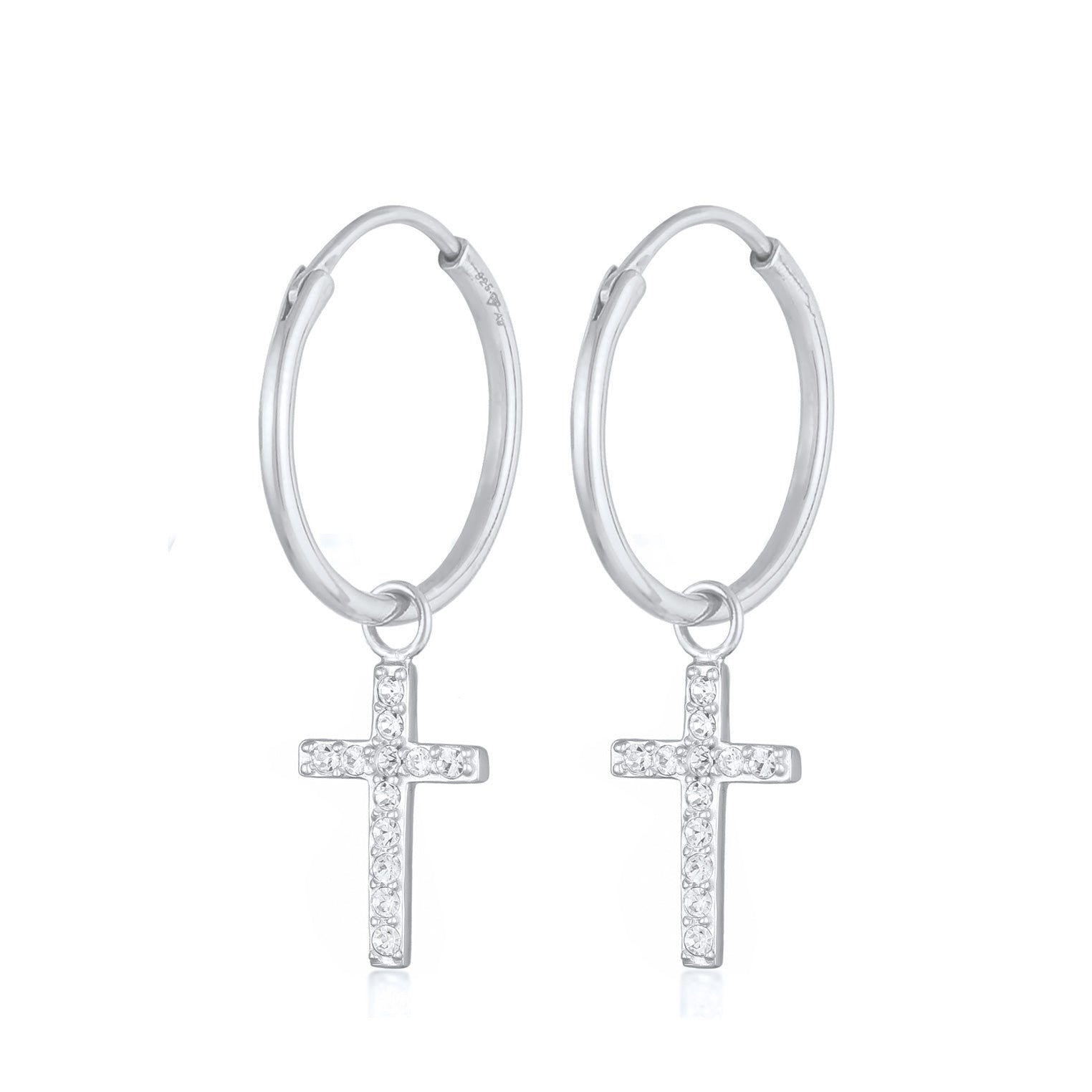 Silber - Elli | Creolen Anhänger Kreuz | Mit Kristallen von Swarovski® (Weiß) | 925er Sterling Silber