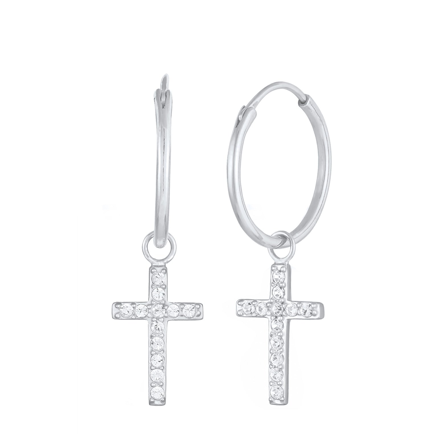 Silber - Elli | Creolen Anhänger Kreuz | Kristall (Weiß) | 925er Sterling Silber