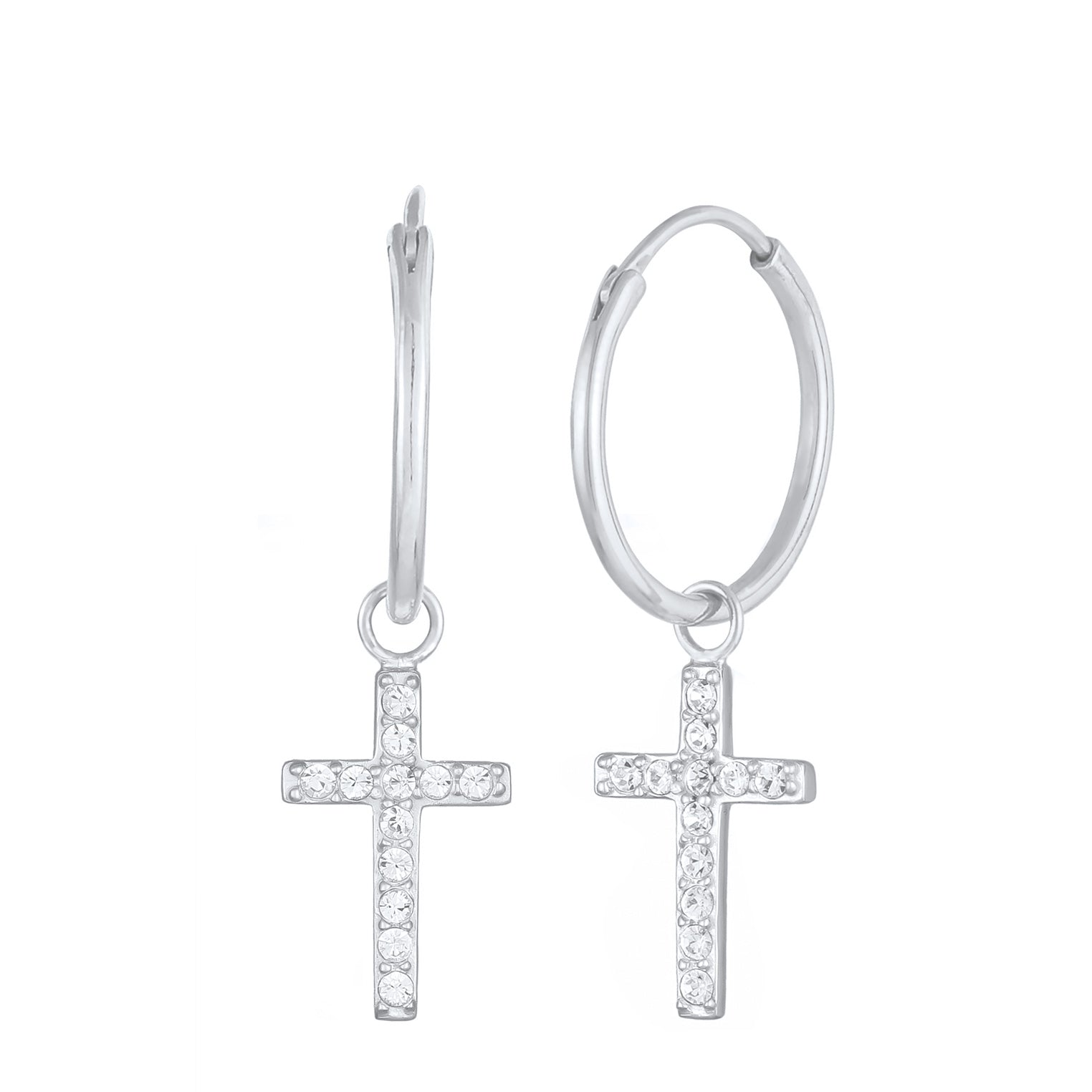Silber - Elli | Creolen Anhänger Kreuz | Mit Kristallen von Swarovski® (Weiß) | 925er Sterling Silber