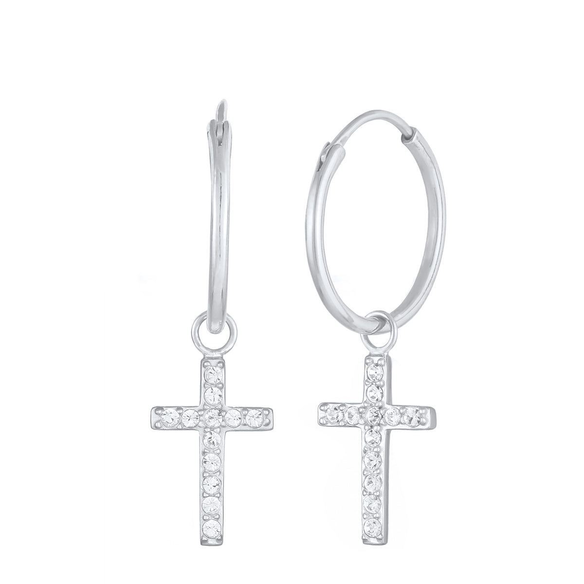 Silber - Elli | Creolen Anhänger Kreuz | Mit Kristallen von Swarovski® (Weiß) | 925er Sterling Silber
