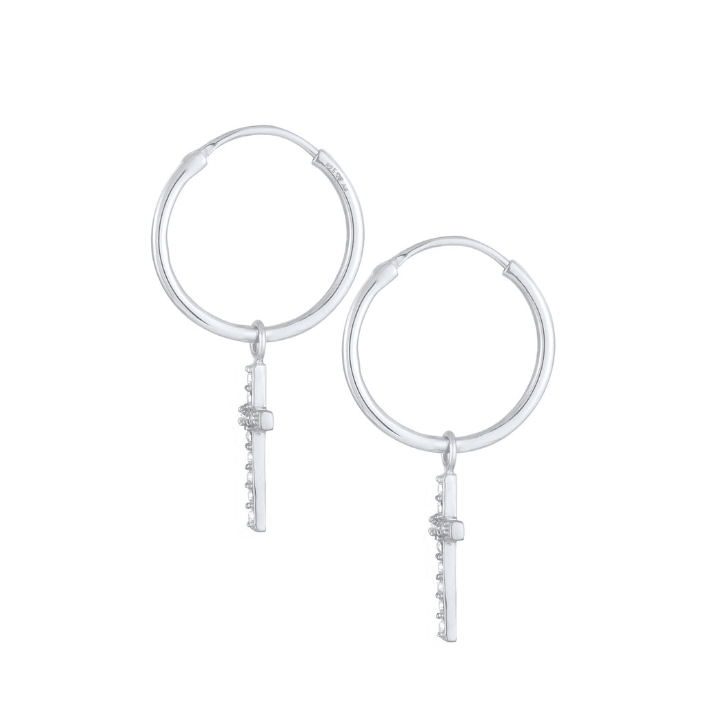 Silber - Elli | Creolen Anhänger Kreuz | Mit Kristallen von Swarovski® (Weiß) | 925er Sterling Silber