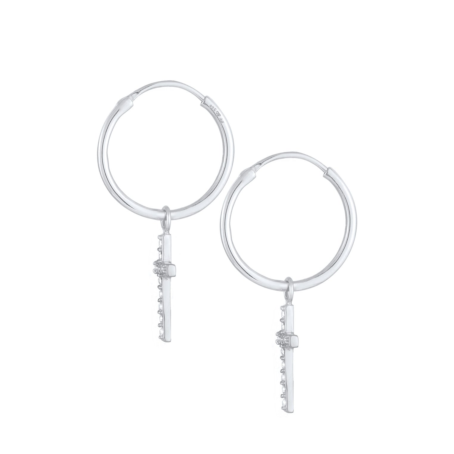Silber - Elli | Creolen Anhänger Kreuz | Mit Kristallen von Swarovski® (Weiß) | 925er Sterling Silber