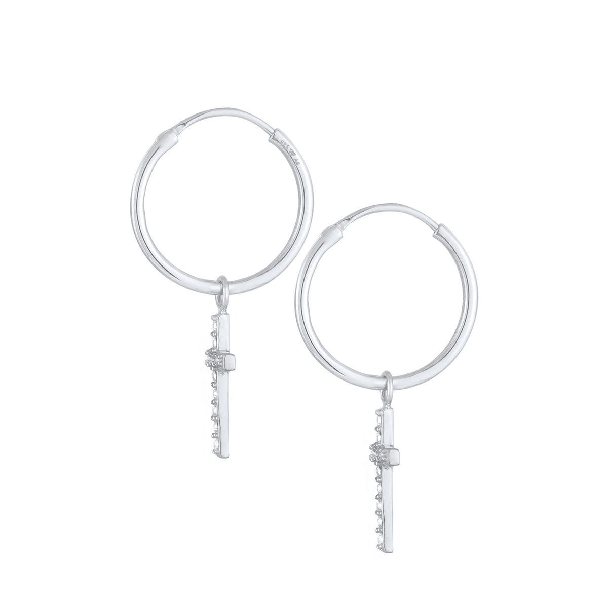 Silber - Elli | Creolen Anhänger Kreuz | Mit Kristallen von Swarovski® (Weiß) | 925er Sterling Silber