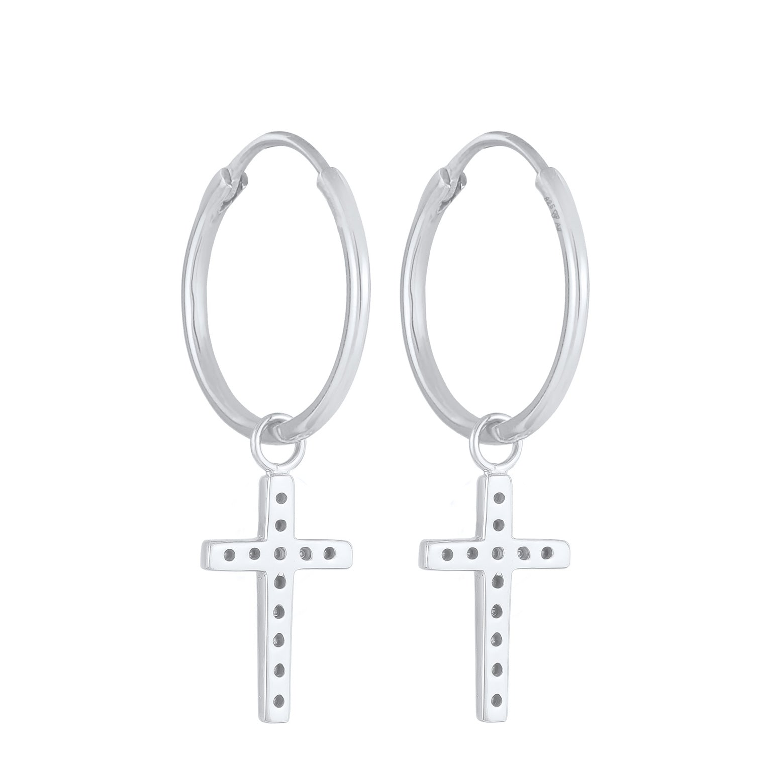 Silber - Elli | Creolen Anhänger Kreuz | Mit Kristallen von Swarovski® (Weiß) | 925er Sterling Silber