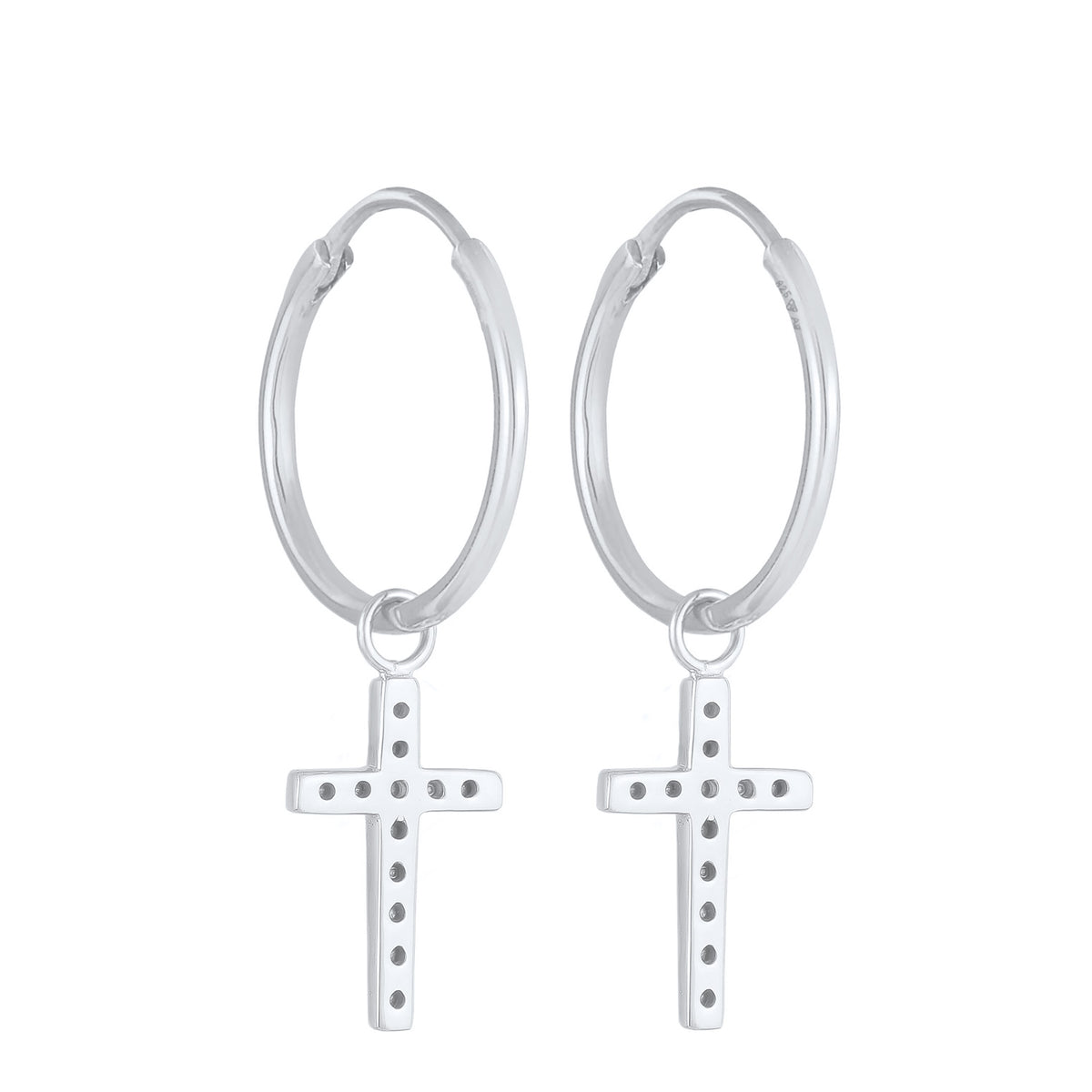 Silber - Elli | Creolen Anhänger Kreuz | Mit Kristallen von Swarovski® (Weiß) | 925er Sterling Silber