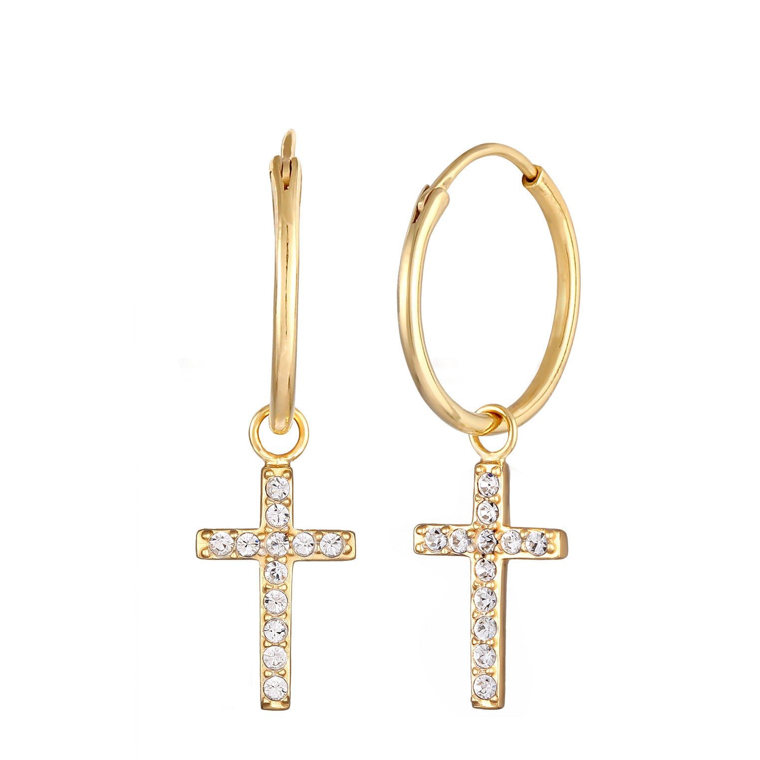 Gold - Elli | Creolen Anhänger Kreuz | Mit Kristallen von Swarovski® (Weiß) | 925er Sterling Silber Vergoldet