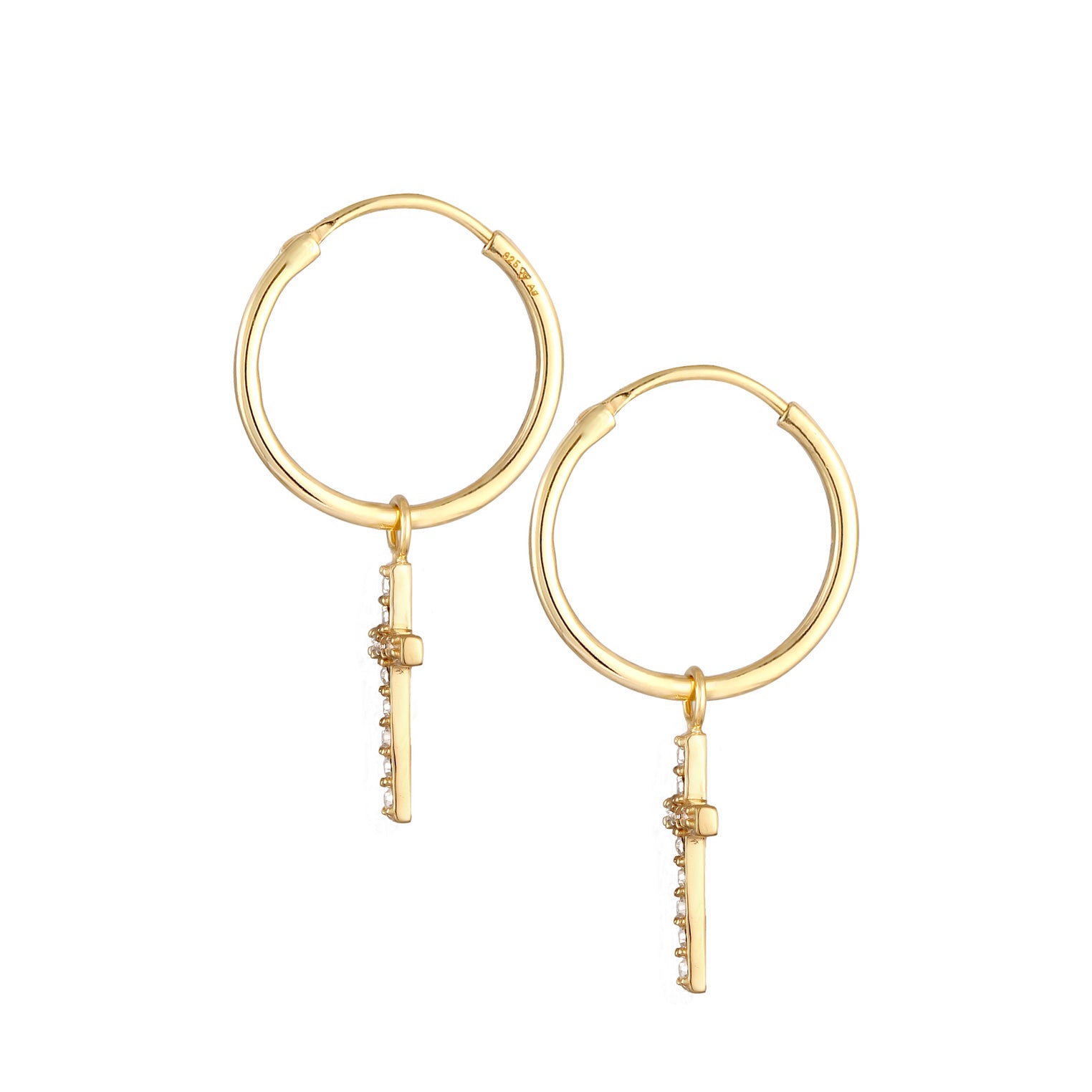 Gold - Elli | Creolen Anhänger Kreuz | Mit Kristallen von Swarovski® (Weiß) | 925er Sterling Silber Vergoldet