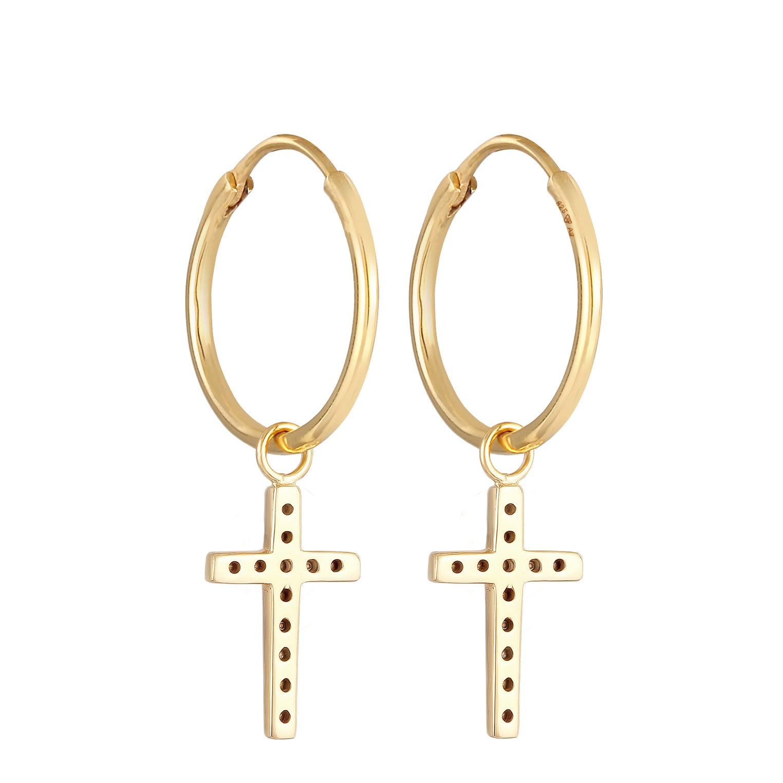 Gold - Elli | Creolen Anhänger Kreuz | Mit Kristallen von Swarovski® (Weiß) | 925er Sterling Silber Vergoldet