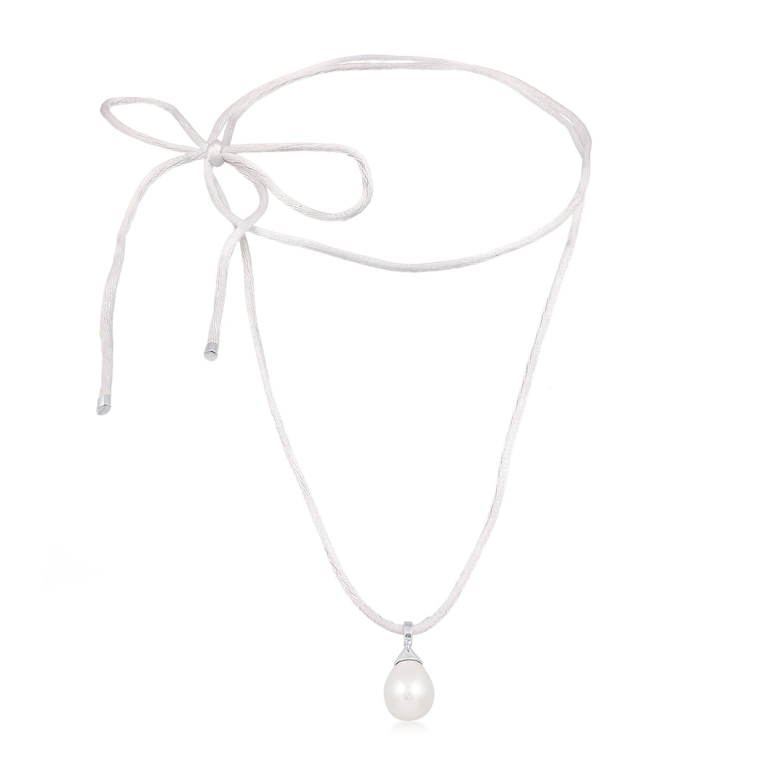 Weiß - Elli | Satin-Halskette Schleife | Muschelkernperle | 925er Sterling Silber