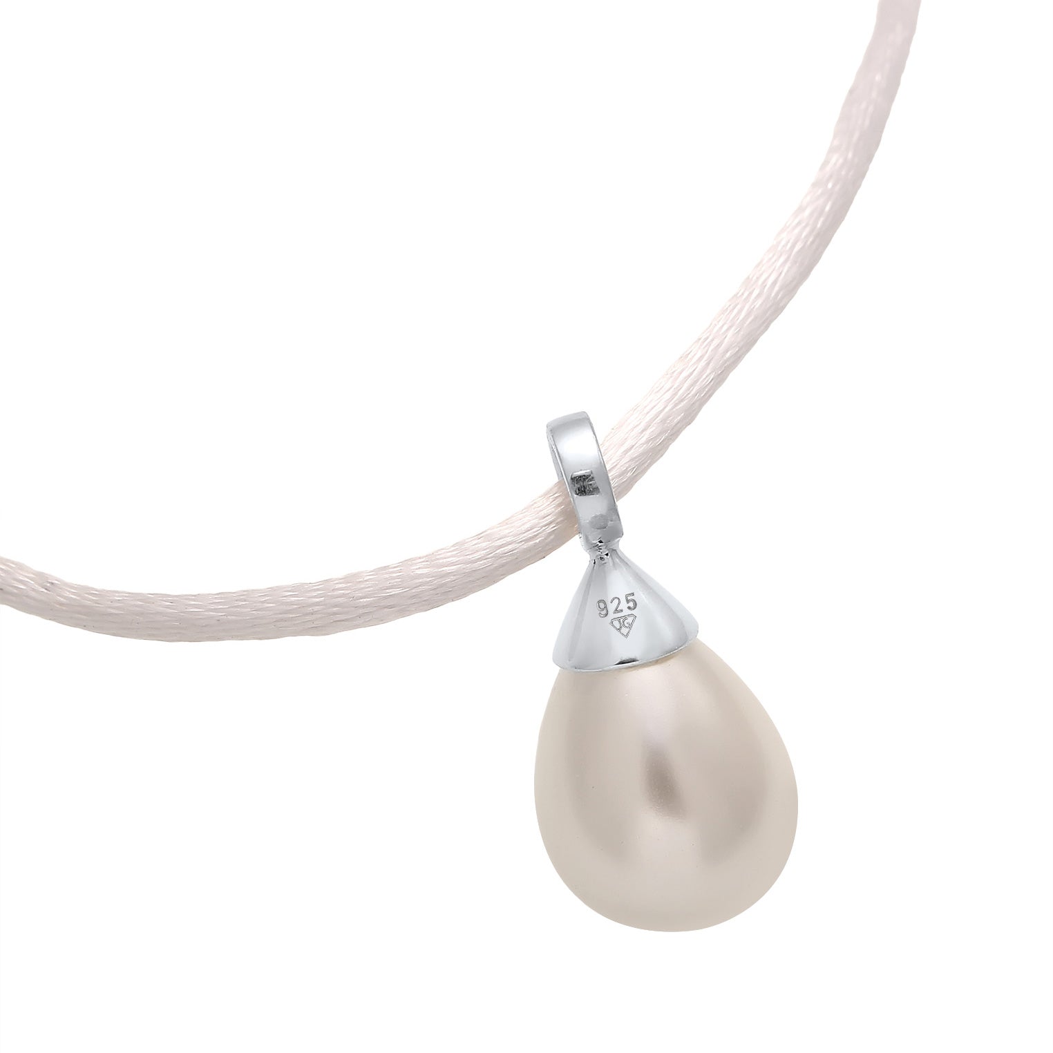 Weiß - Elli | Satin-Halskette Schleife | Muschelkernperle | 925er Sterling Silber