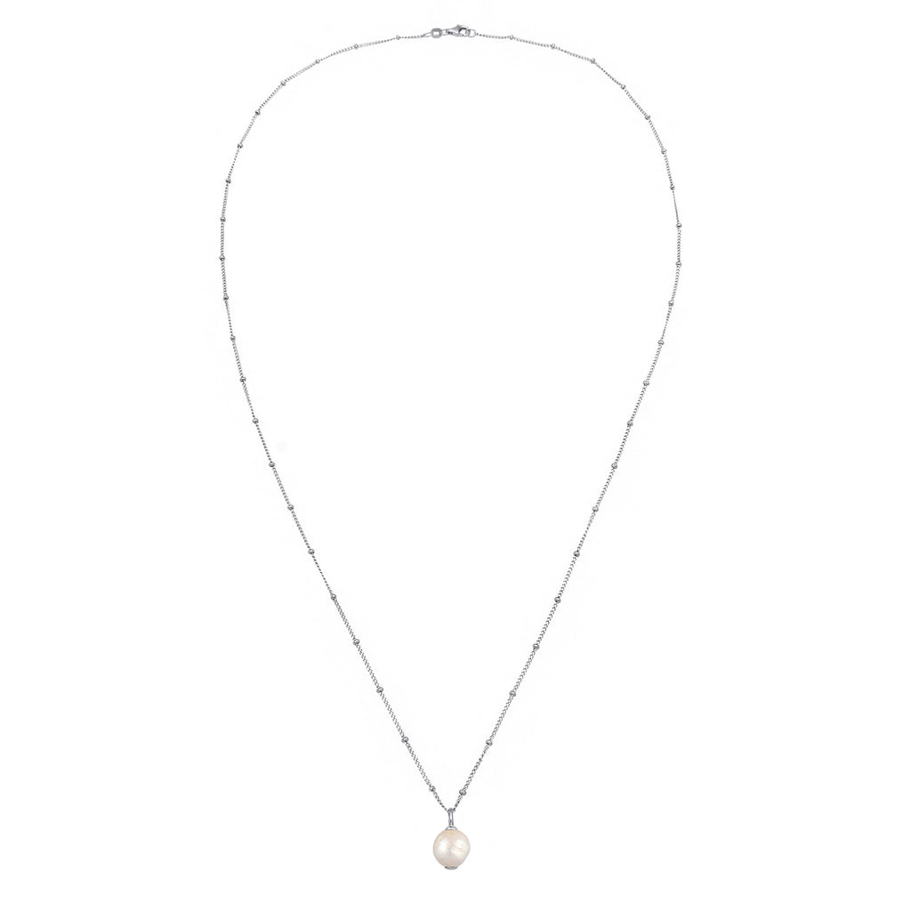 Silber - Elli PREMIUM | Kugel-Halskette Perlen Anhänger | Süßwasserzuchtperle | 925er Sterling Silber