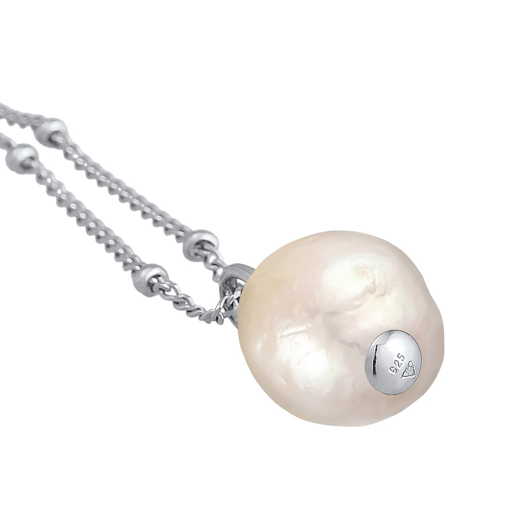 Silber - Elli PREMIUM | Kugel-Halskette Perlen Anhänger | Süßwasserzuchtperle | 925er Sterling Silber