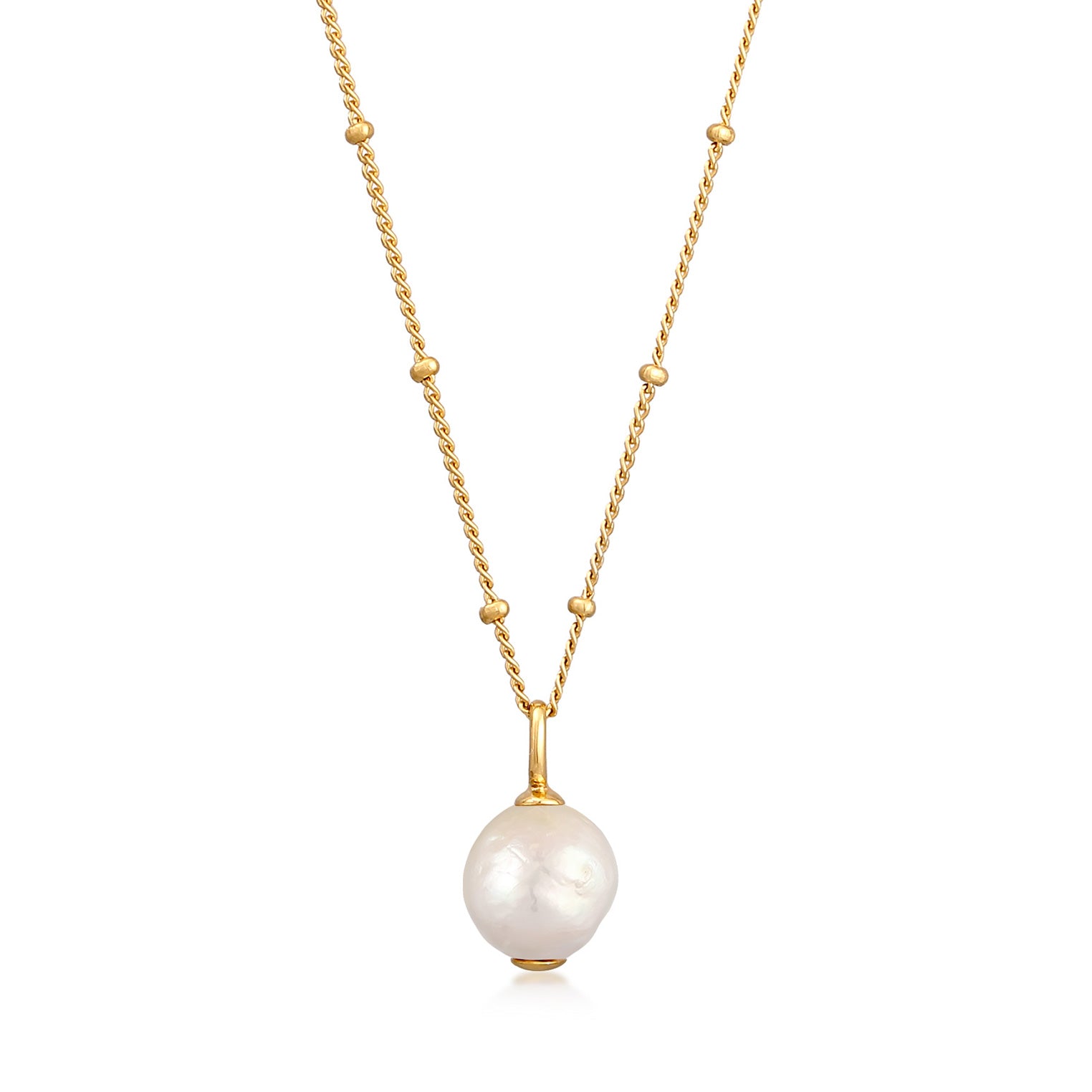 Gold - Elli PREMIUM | Kugel-Halskette Perlen Anhänger | Süßwasserzuchtperle | 925er Sterling Silber Vergoldet