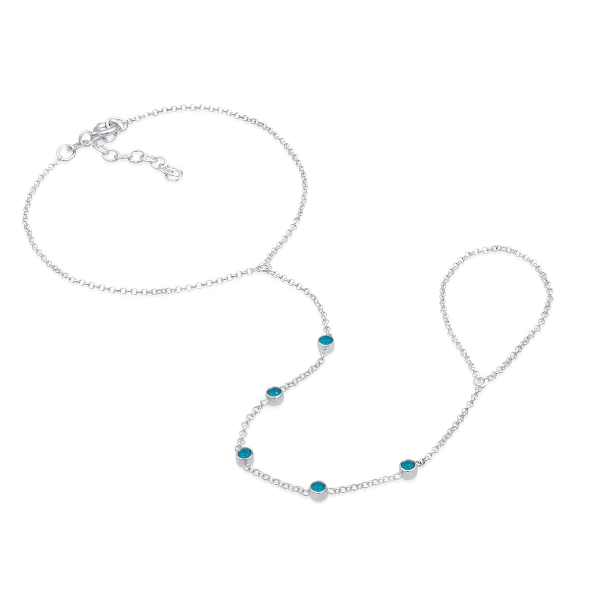 Silber - Elli | Armband Handchain | Kristalle (Grün) | 925er Sterling Silber