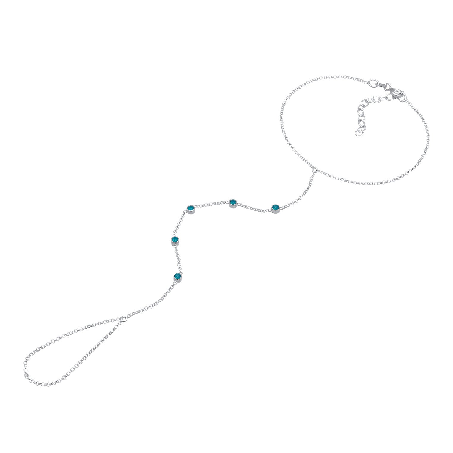 Blau - Elli | Armband Handchain | Kristalle (Grün) | 925er Sterling Silber