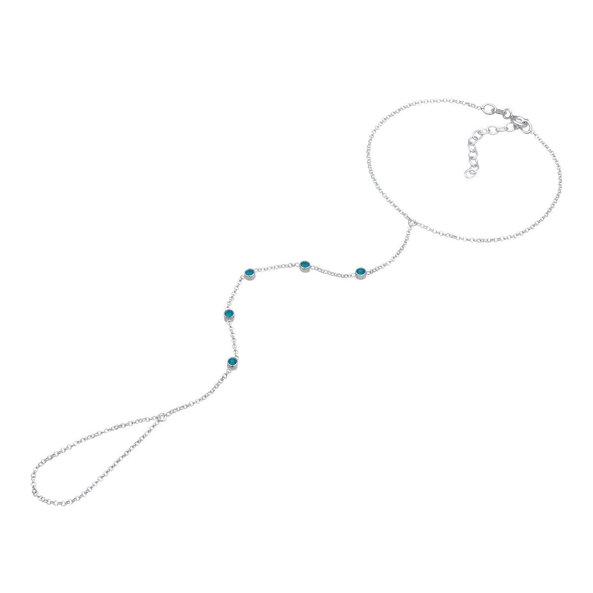 Silber - Elli | Armband Handchain | Kristalle (Grün) | 925er Sterling Silber