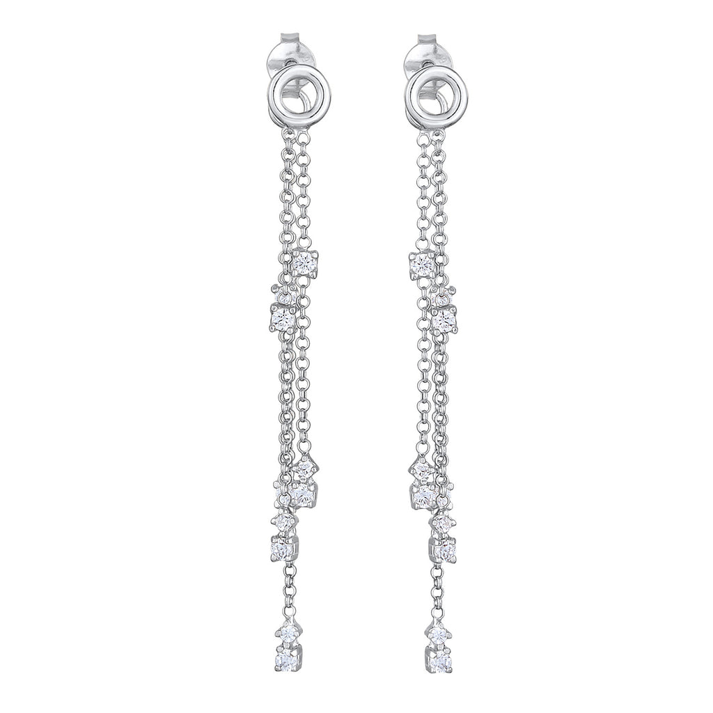Silber - Elli | Ohrhänger Ketten | Zirkonia (weiß) | 925er Sterling Silber