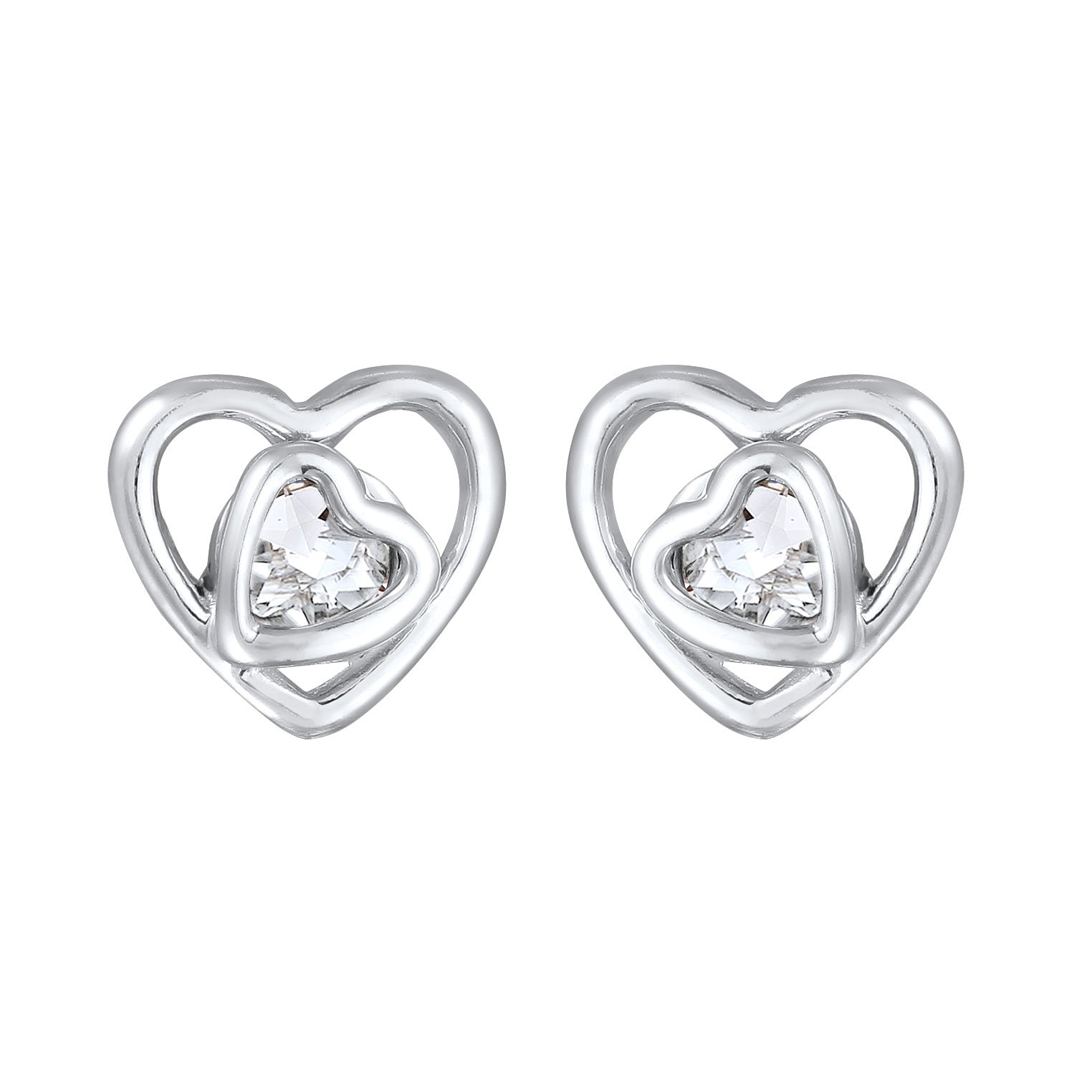 Silber - Elli | Ohrstecker Herz | Mit Kristallen von Swarovski® (Weiß) | 925er Sterling Silber