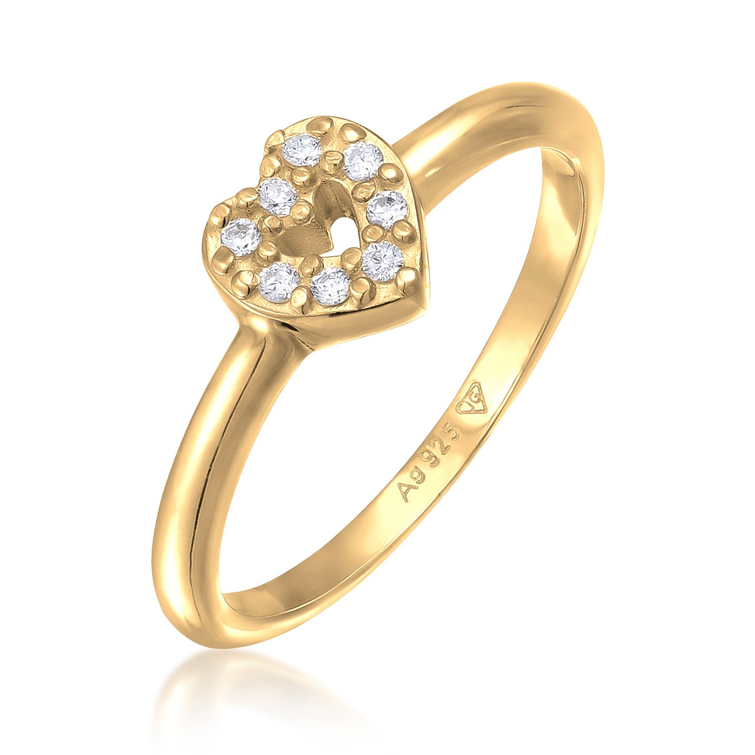 Gold - Elli | Verlobungsring Herz | Zirkonia (Weiß) | 925er Sterling Silber Vergoldet
