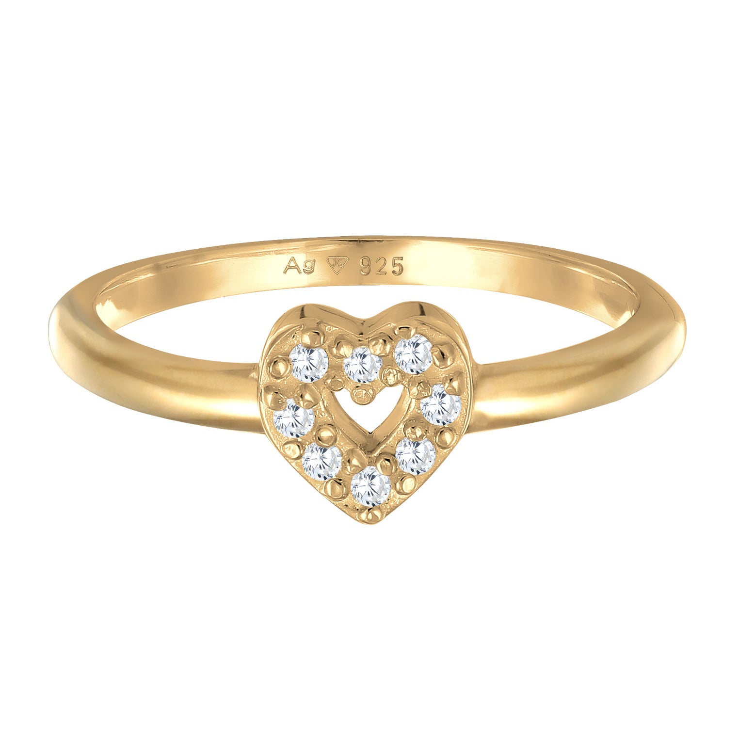 Gold - Elli | Verlobungsring Herz | Zirkonia (Weiß) | 925er Sterling Silber Vergoldet