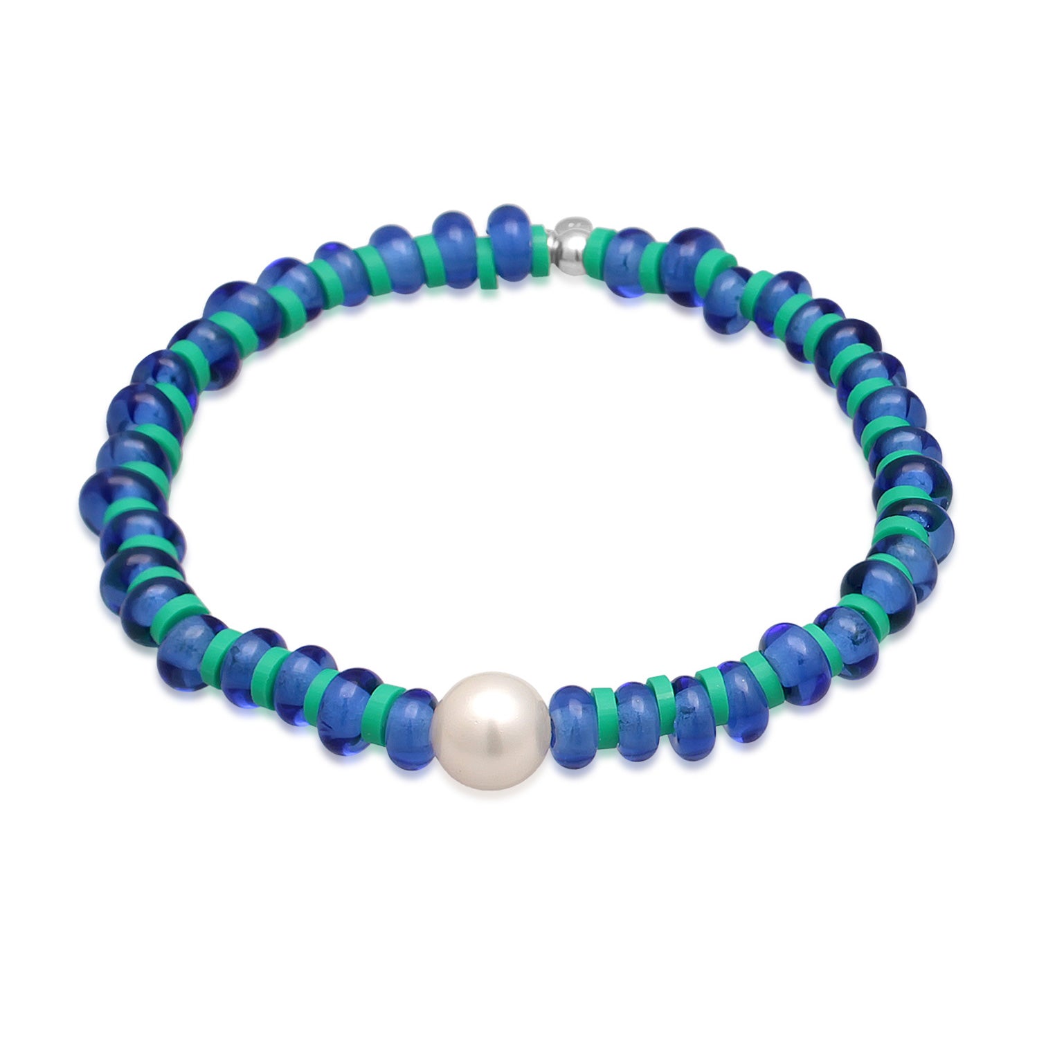 Blau - Elli | Armband Beads | Heishi, Muschelkernperlen | 925er Sterling Silber