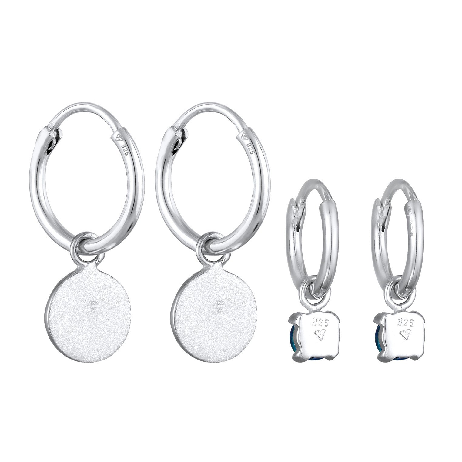 Silber - Elli | Creolen Set Plättchen |Synt. Opal (blau) |925er Sterling Silber