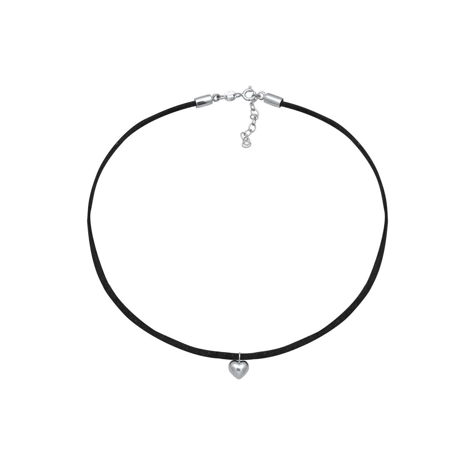 Schwarz - Elli | Herz-Choker Velour Optik | Synt. Leder (schwarz)|925er Sterling Silber